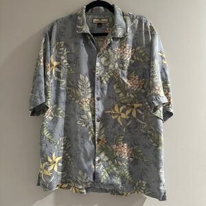 Tommy Bahama Silk Shirt Mens Medium Blue Floral Tropical Camp Aloha Button Up